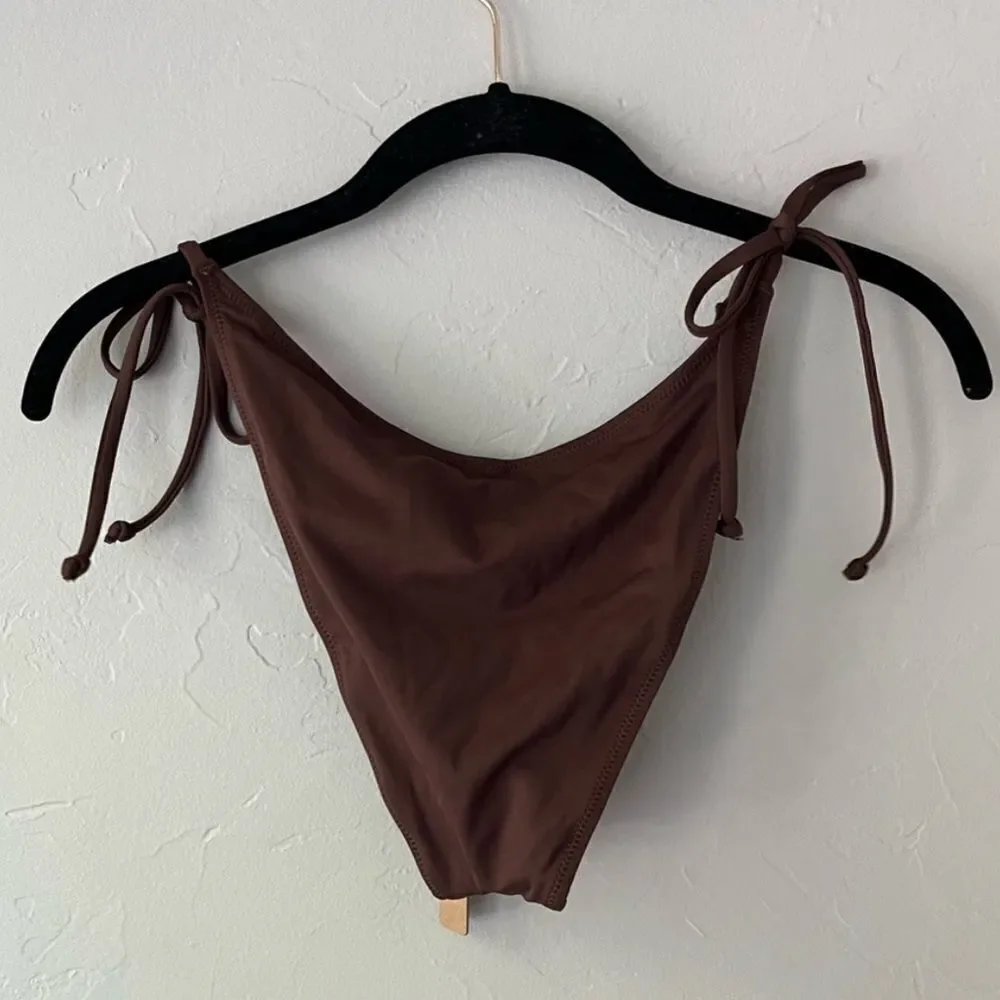 NWT SKIMS Swim Bikini Dip Tie Low Rise Bottom In Cocoa Brown High Waist Swim